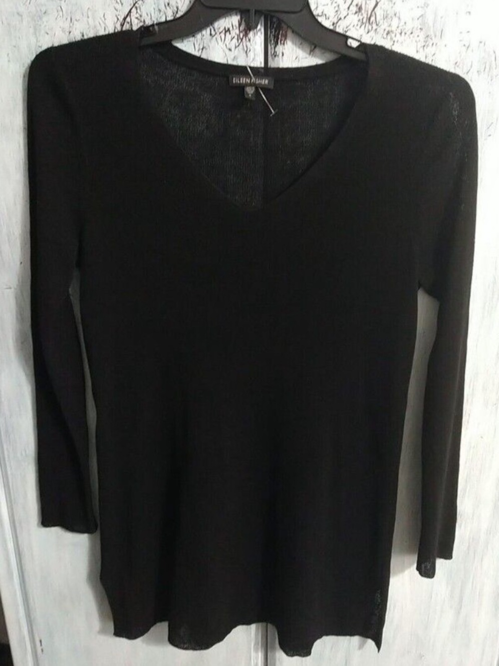 Eileen Fisher V-neck Long Sleeve Tunic Top Black Size Small Classic Cozy